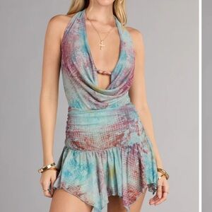 Turquoise print mini dress size XS